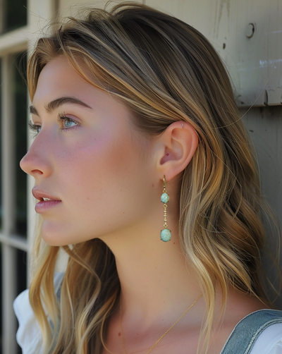 Juno long drop earrings featuring Australian Turquoise and Australian Argyle Diamonds
