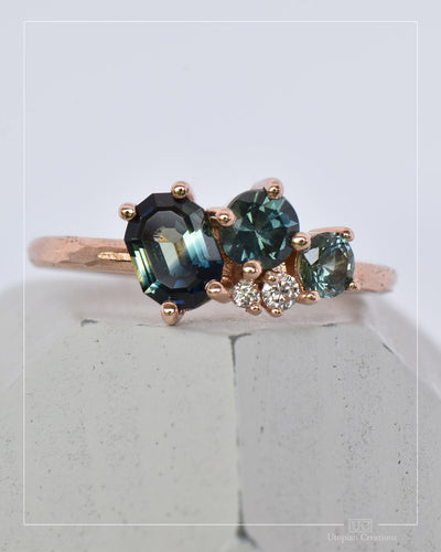 Hedera Decagon Australian Sapphire cluster ring - Teal Parti