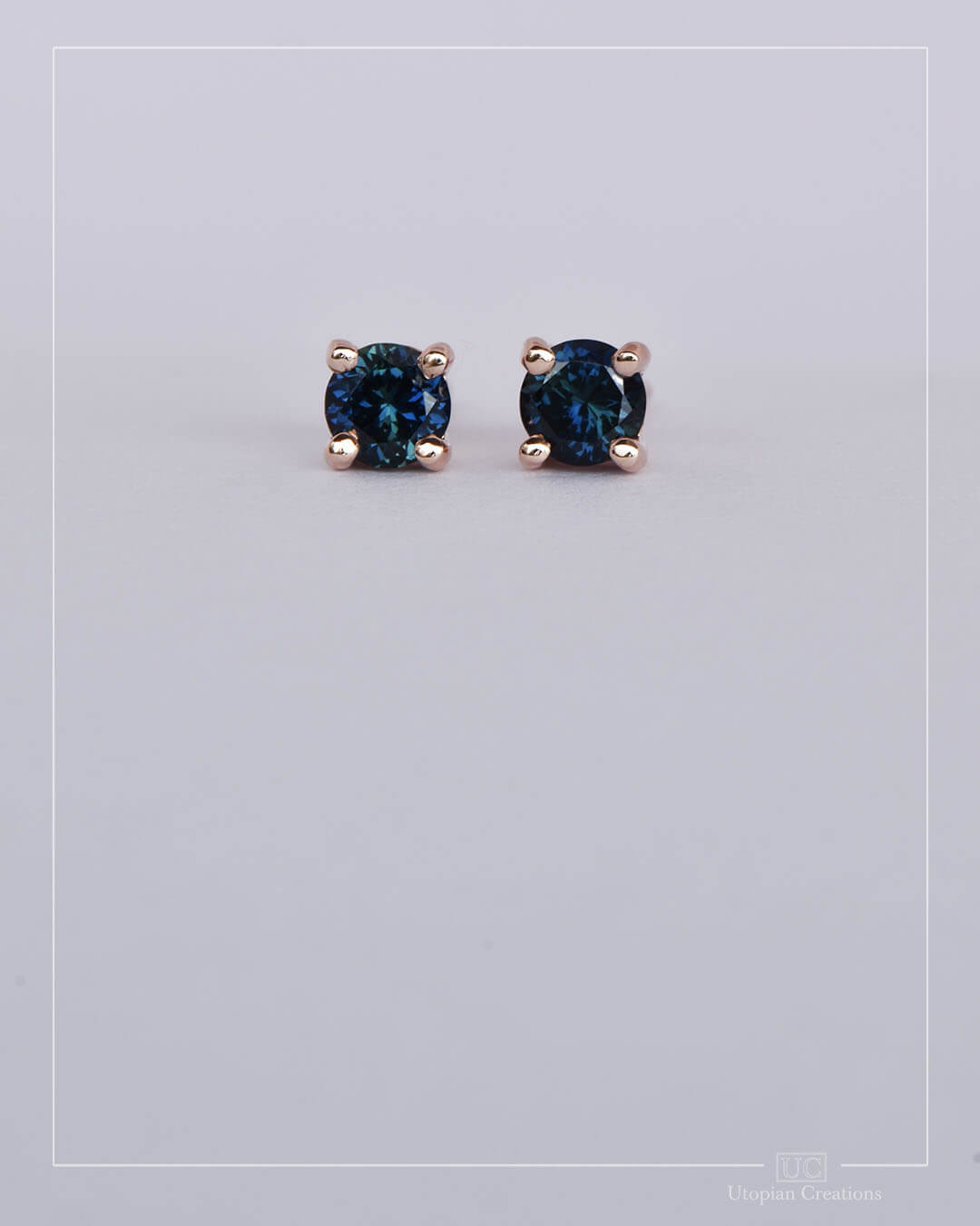 Australian Deep Teal Sapphire Earrings Rose Gold - 0.45ct