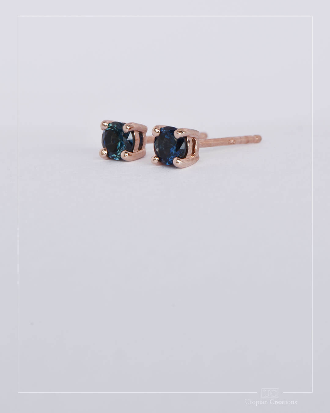 Australian Deep Teal Sapphire Earrings Rose Gold - 0.45ct