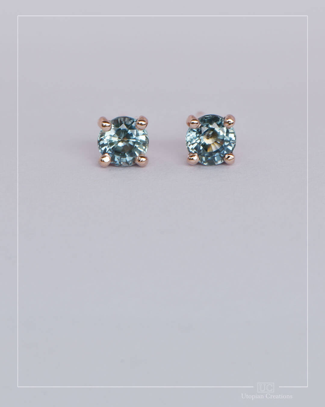 Australian Teal Sapphire Earrings Rose Gold - 0.63ct