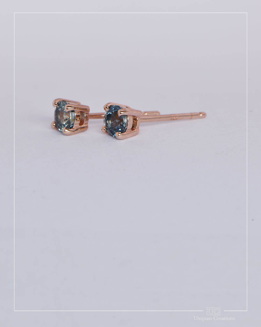 Australian Teal Sapphire Earrings Rose Gold - 0.63ct