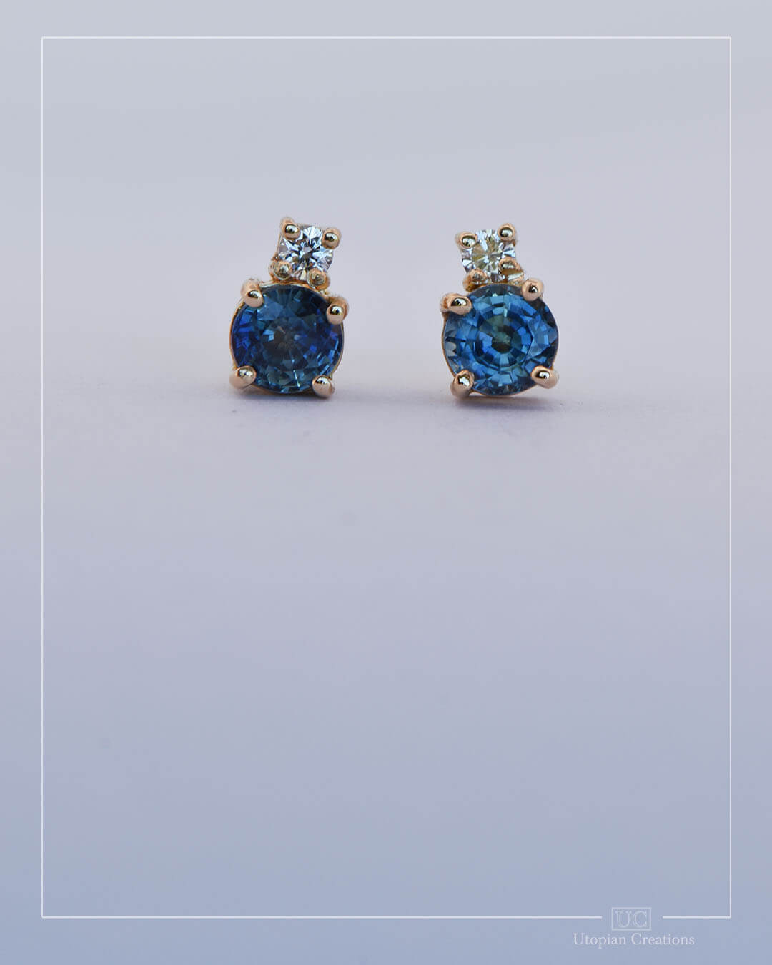 Blue Australian Sapphire and diamond earrings - Step Cut