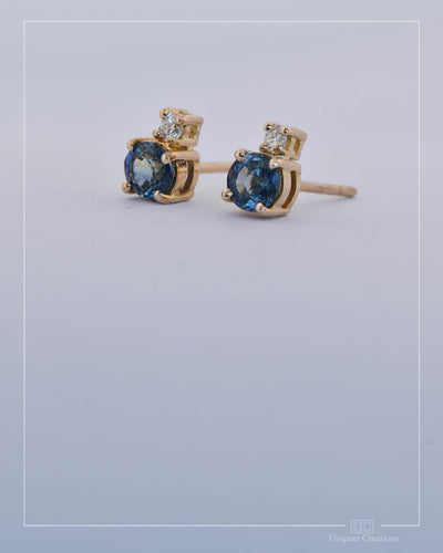 Blue Australian Sapphire and diamond earrings - Step Cut