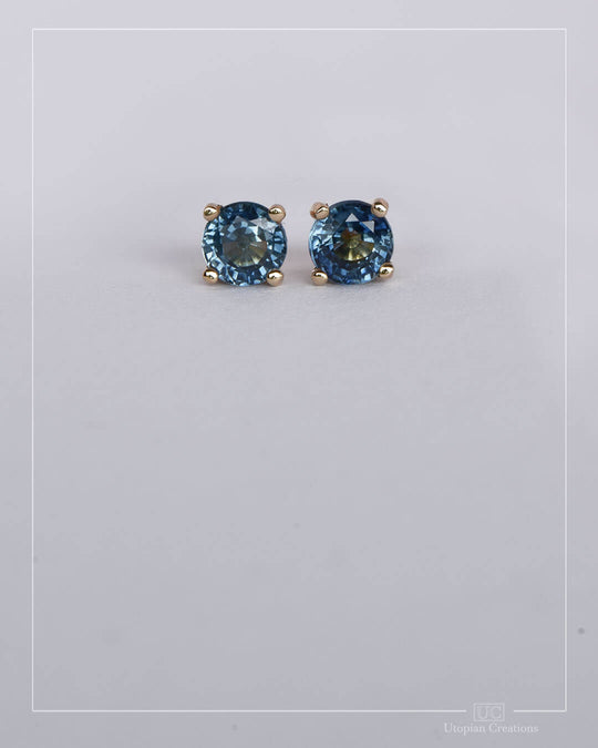 Australian Teal Blue Sapphire Earrings Yellow Gold - 0.76ct