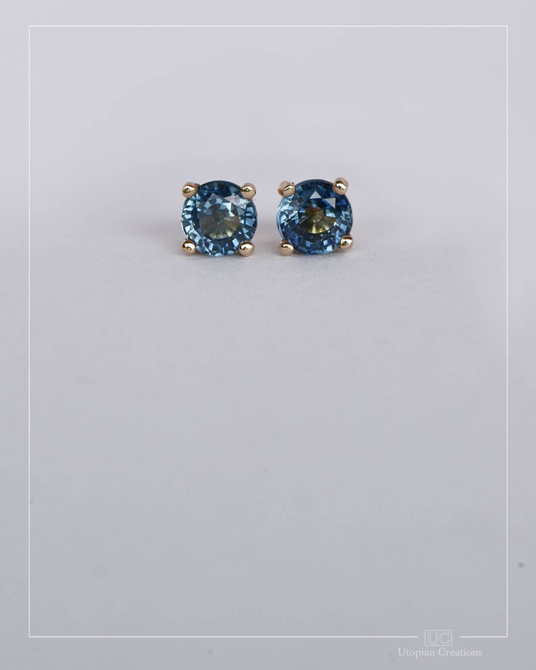 Australian Teal Blue Sapphire Earrings Yellow Gold - 0.76ct