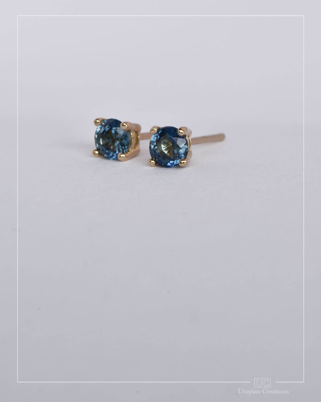 Australian Teal Blue Sapphire Earrings Yellow Gold - 0.76ct