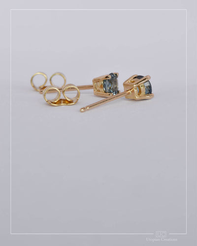 Australian Teal Blue Sapphire Earrings Yellow Gold - 0.76ct