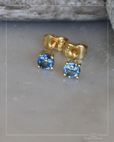 Australian Teal Blue Sapphire Earrings Yellow Gold - 0.76ct