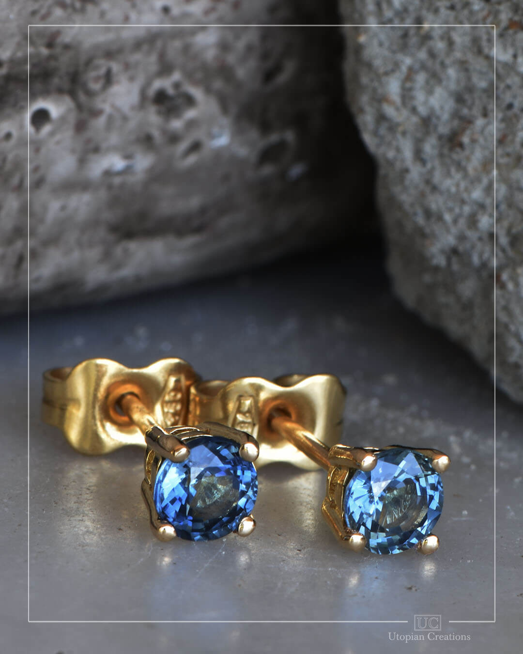 Australian Teal Blue Sapphire Earrings Yellow Gold - 0.76ct