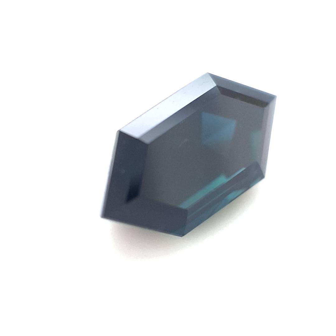 2.58ct Australian Sapphire, Deep Teal, Black - Elongated Hexagon