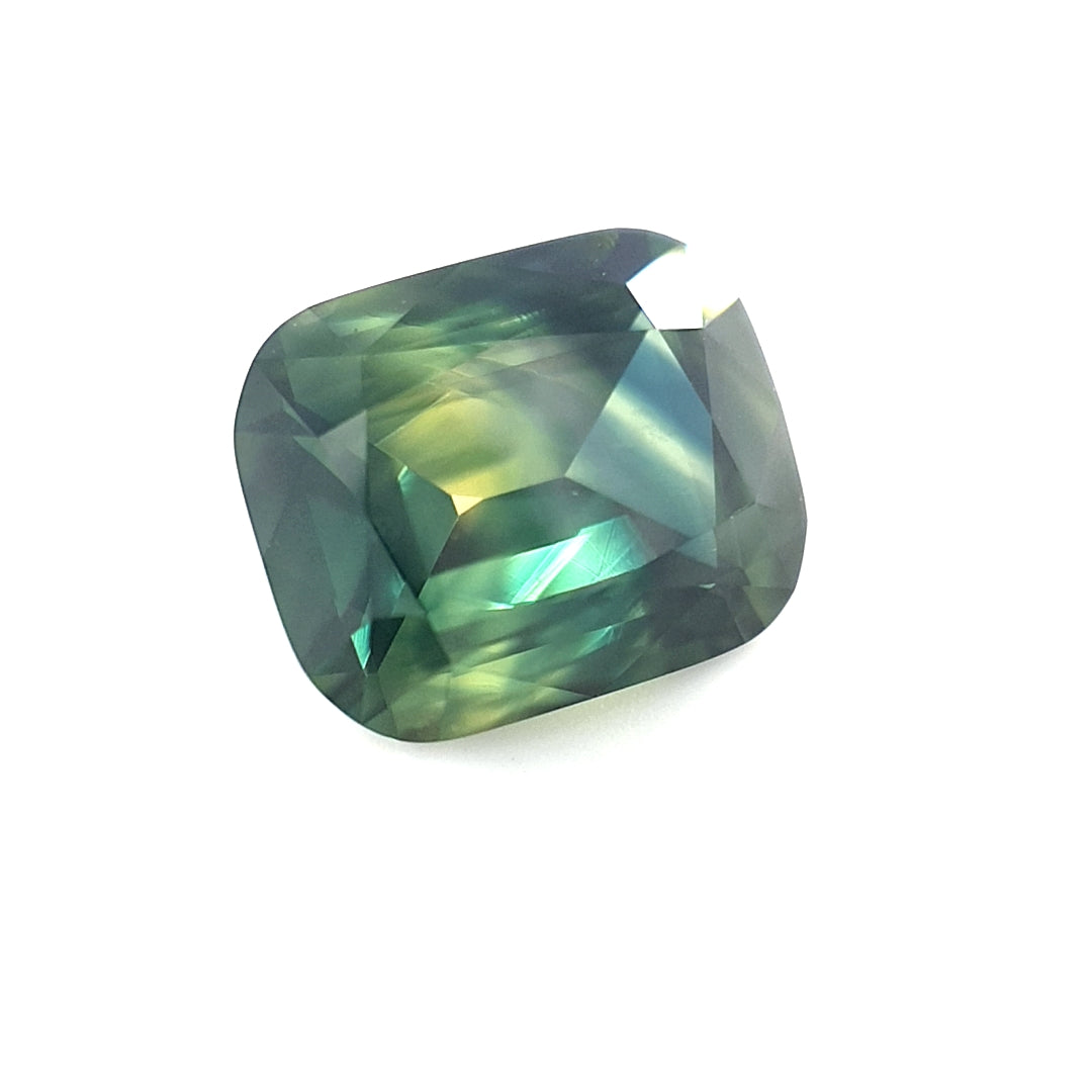 4.55ct Australian Parti Sapphire, Blue, Green, Yellow, Teal - Cushion