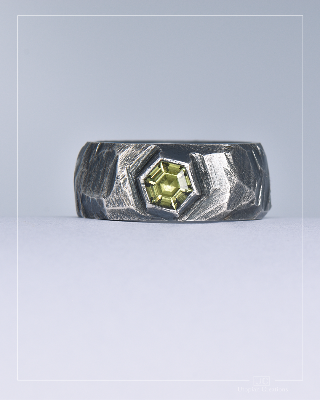 Brutal Beauty Hex - Green Australian Sapphire &amp; Silver