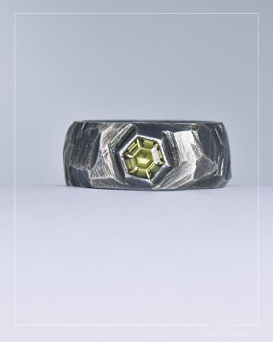 Brutal Beauty Hex - Green Australian Sapphire &amp; Silver