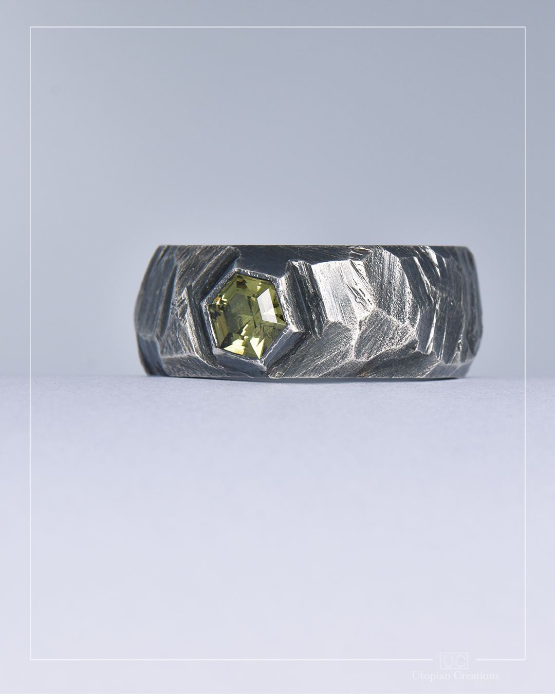 Brutal Beauty Hex - Green Australian Sapphire &amp; Silver