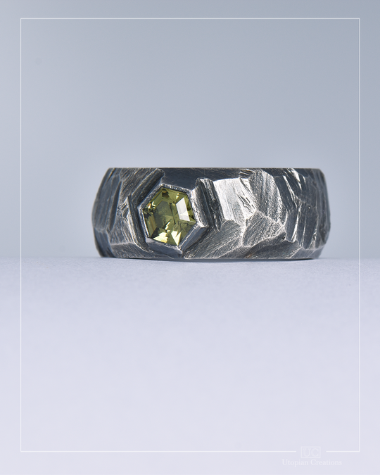 Brutal Beauty Hex - Green Australian Sapphire &amp; Silver