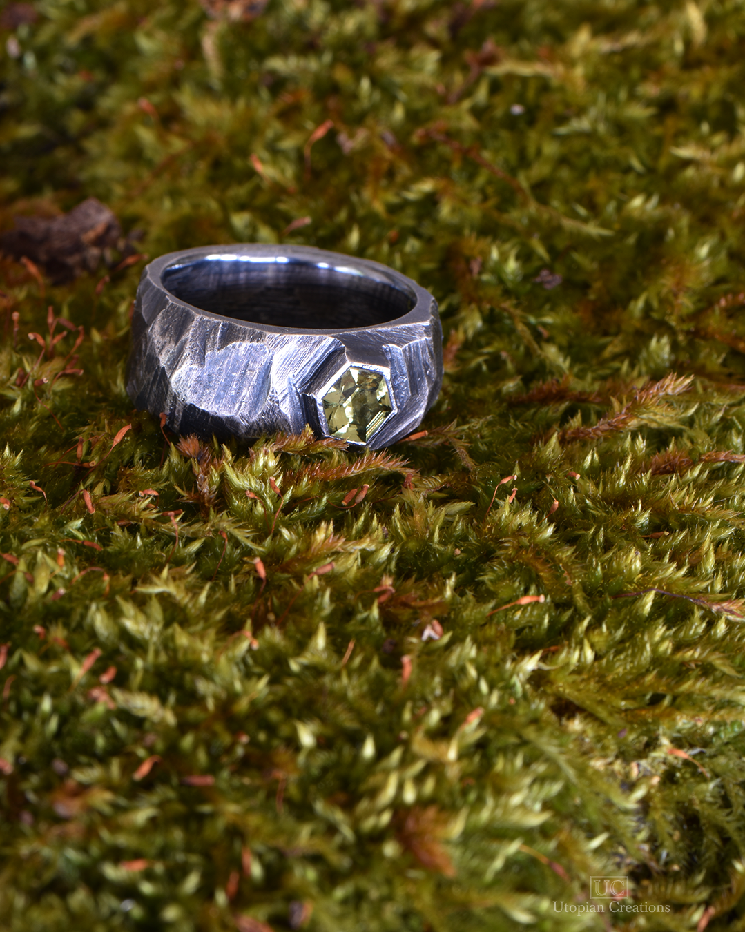 Brutal Beauty Hex - Green Australian Sapphire &amp; Silver
