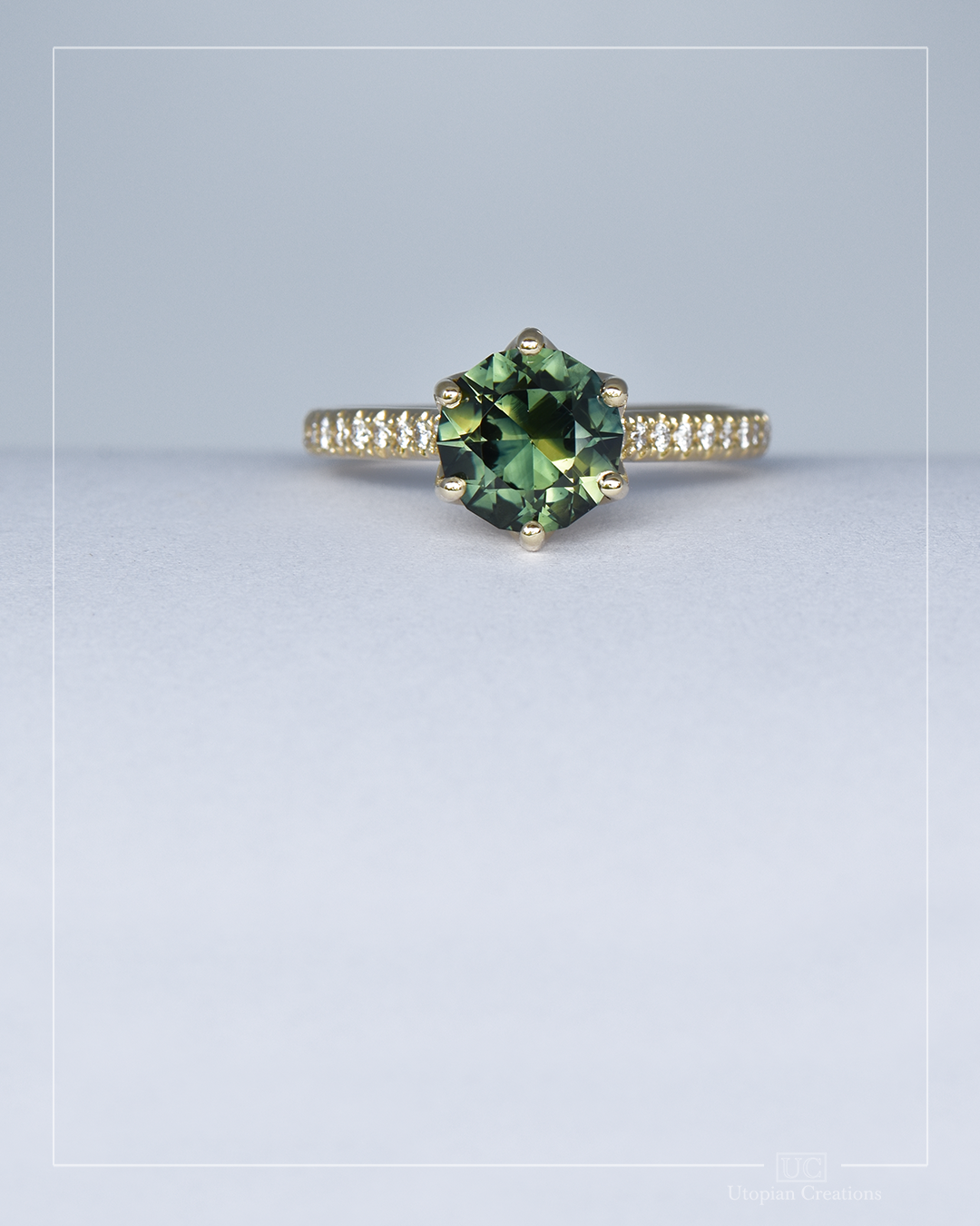 Green Parti Australian Sapphire Hibiscus Ring