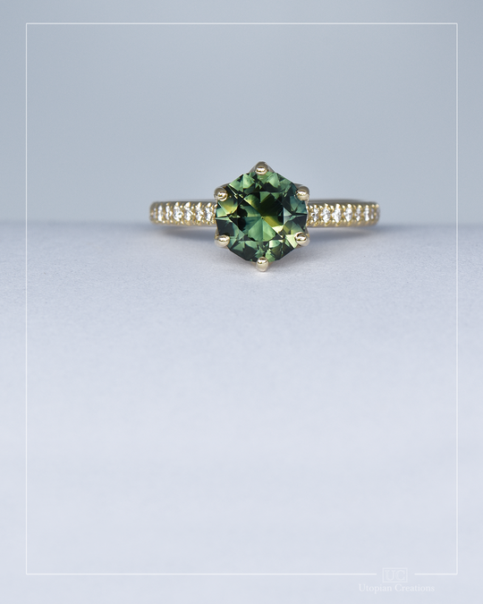 Green Parti Australian Sapphire Hibiscus Ring