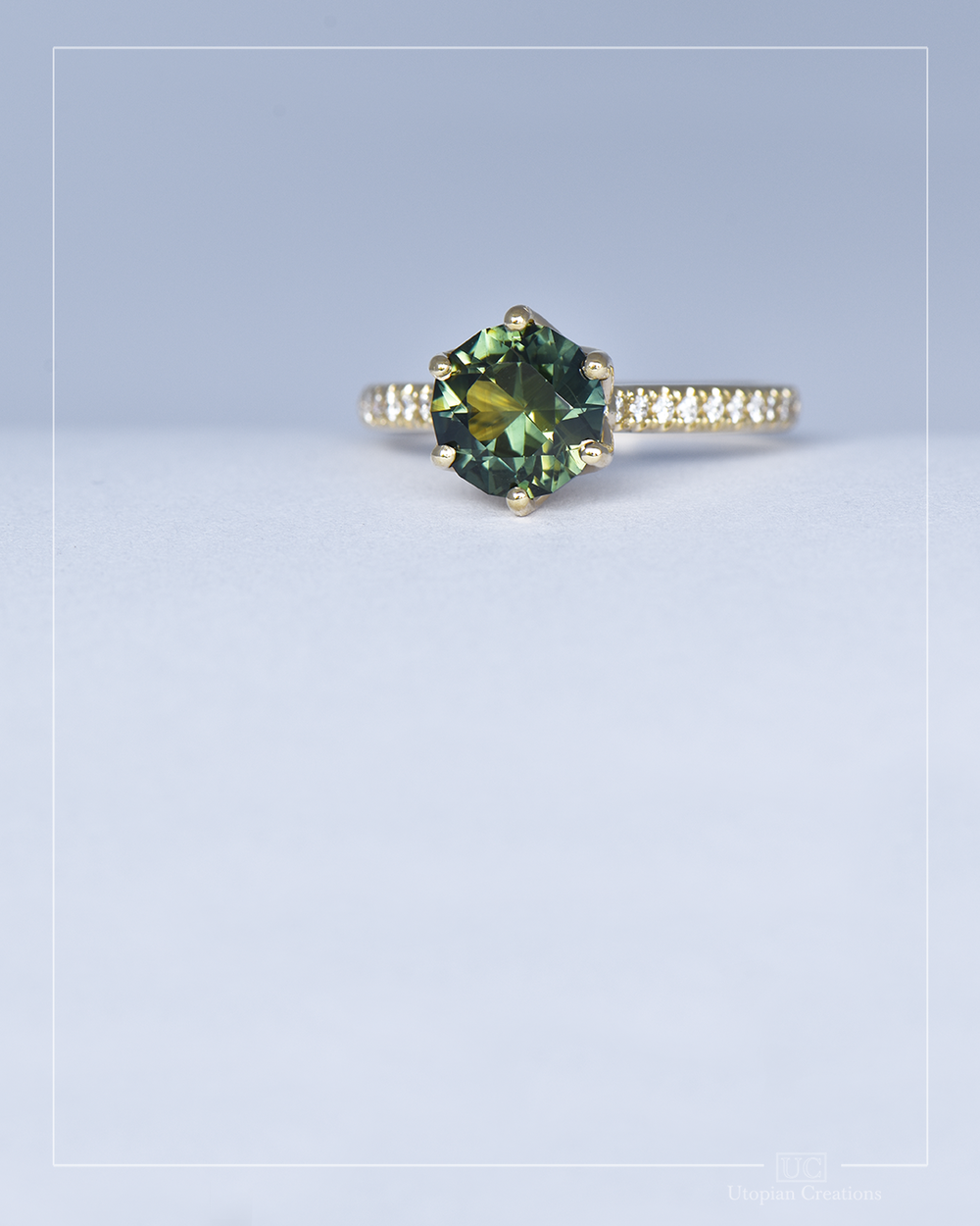 Green Parti Australian Sapphire Hibiscus Ring
