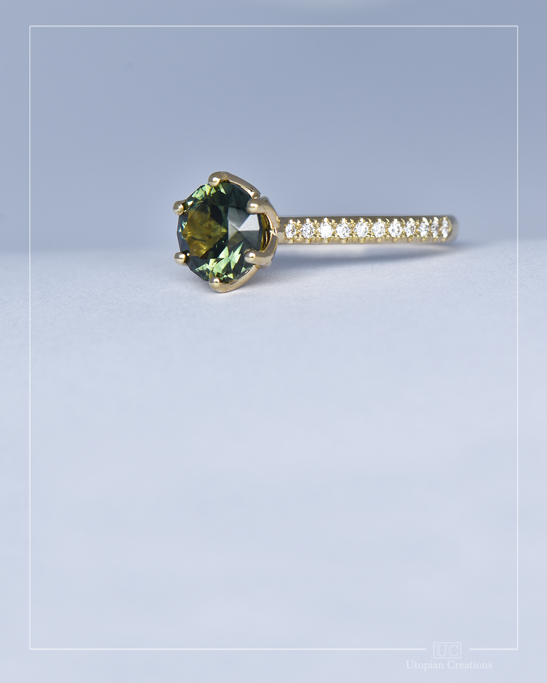 Green Parti Australian Sapphire Hibiscus Ring