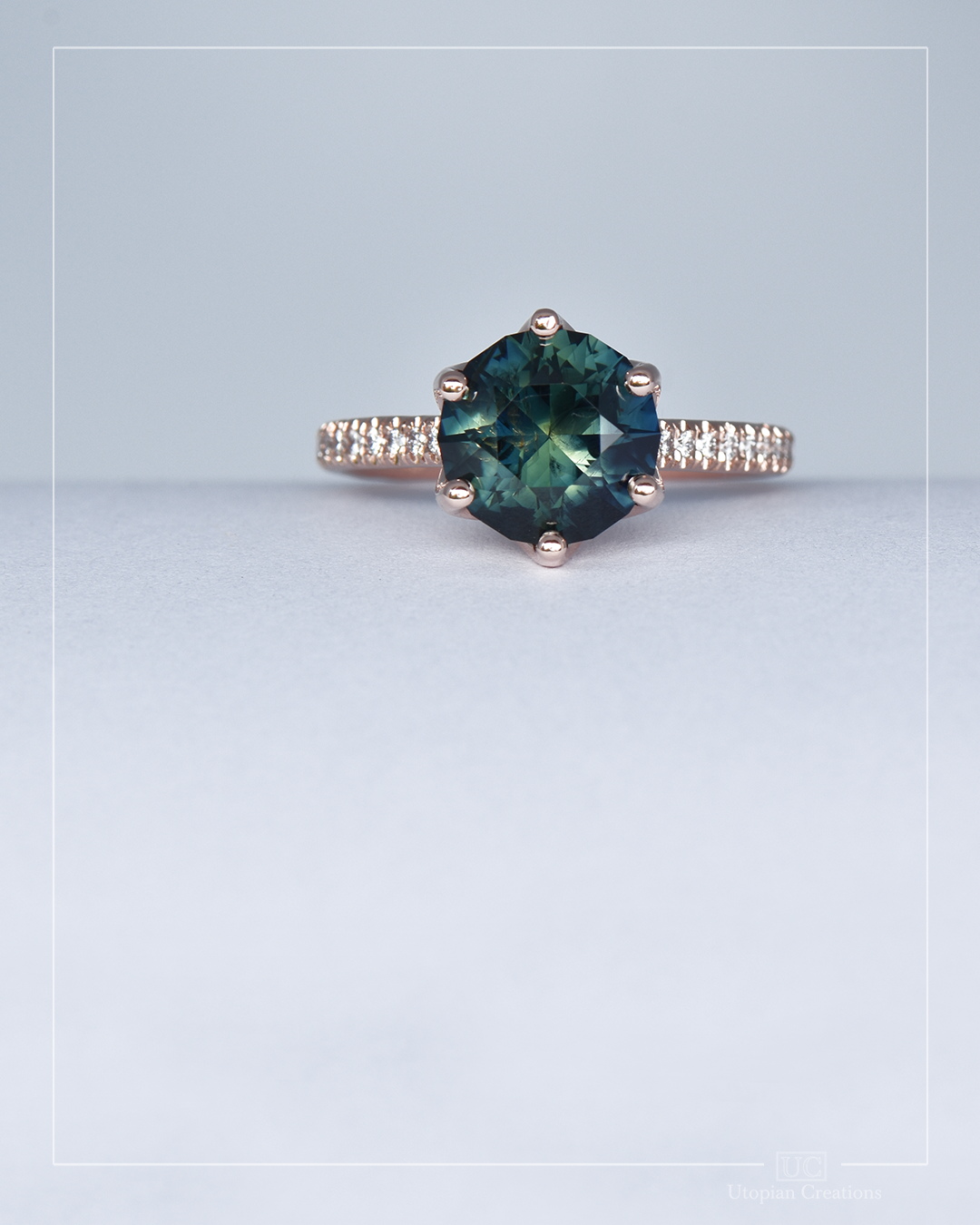 Blue Parti Australian Sapphire Hibiscus Ring