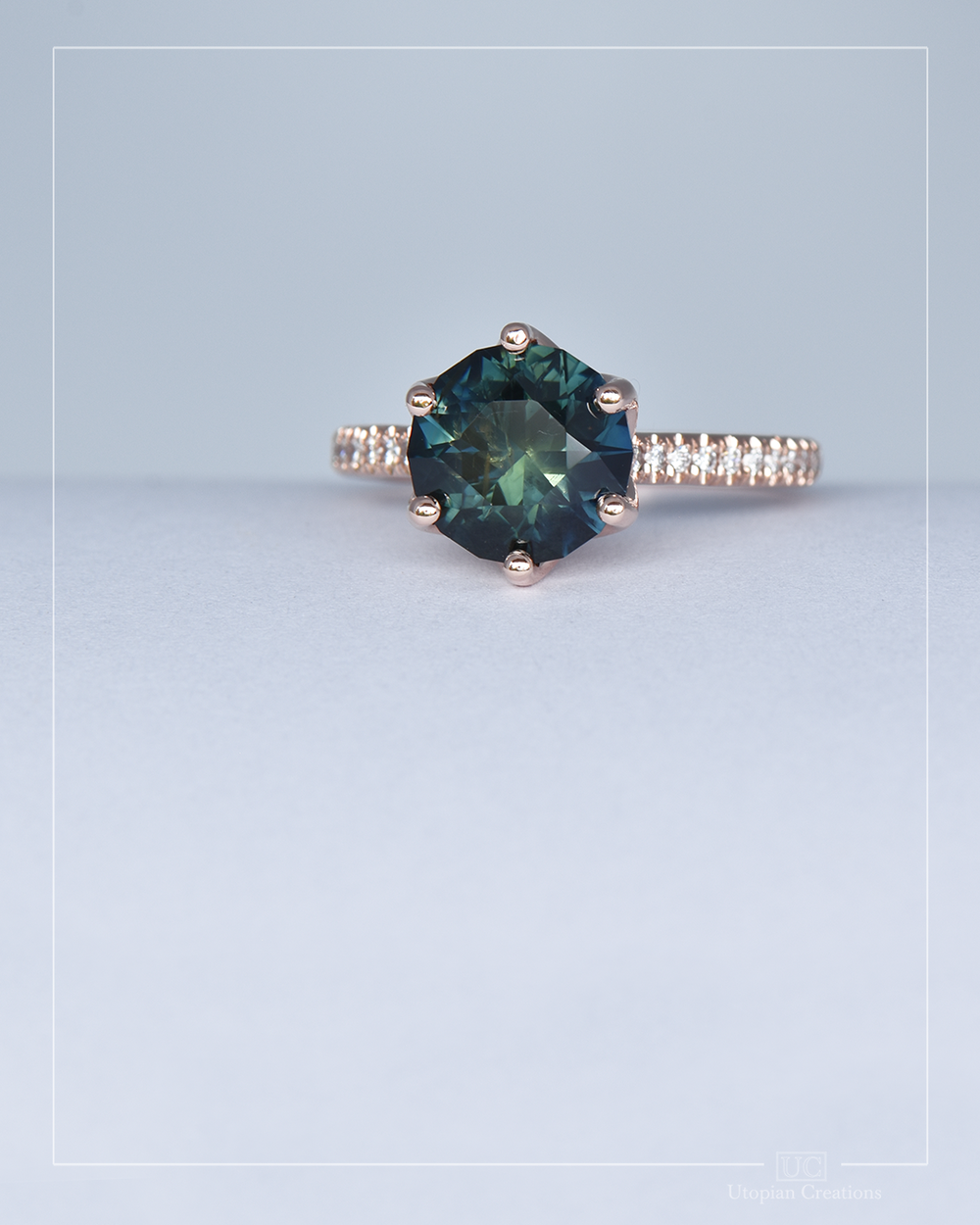 Blue Parti Australian Sapphire Hibiscus Ring