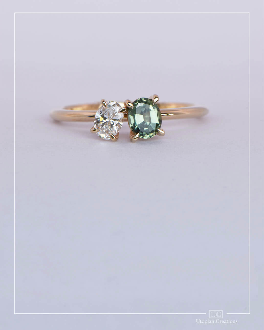 Aria - Green Australian Sapphire and Diamond Ring - Toi et Moi