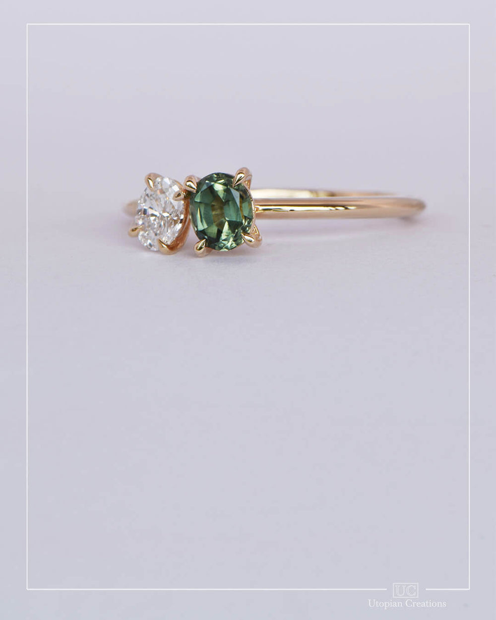 Aria Petite - Green Australian Sapphire and Diamond Ring - Toi et Moi