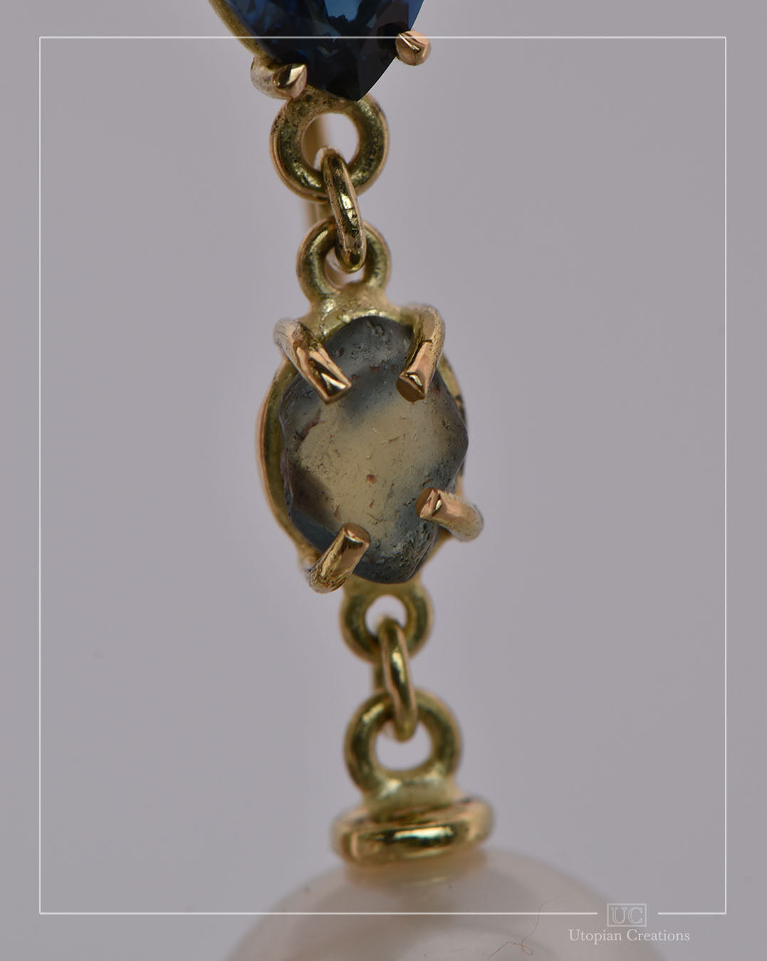 Asura Earrings – Royal Blue and Water-Worn Parti Sapphires with Saltwater Pearls