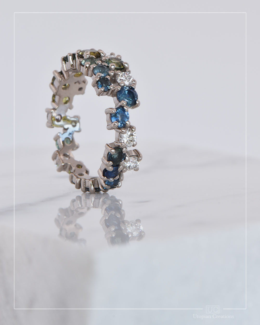 Dorothy - Australian Sapphire & Argyle Diamond Ring - White gold