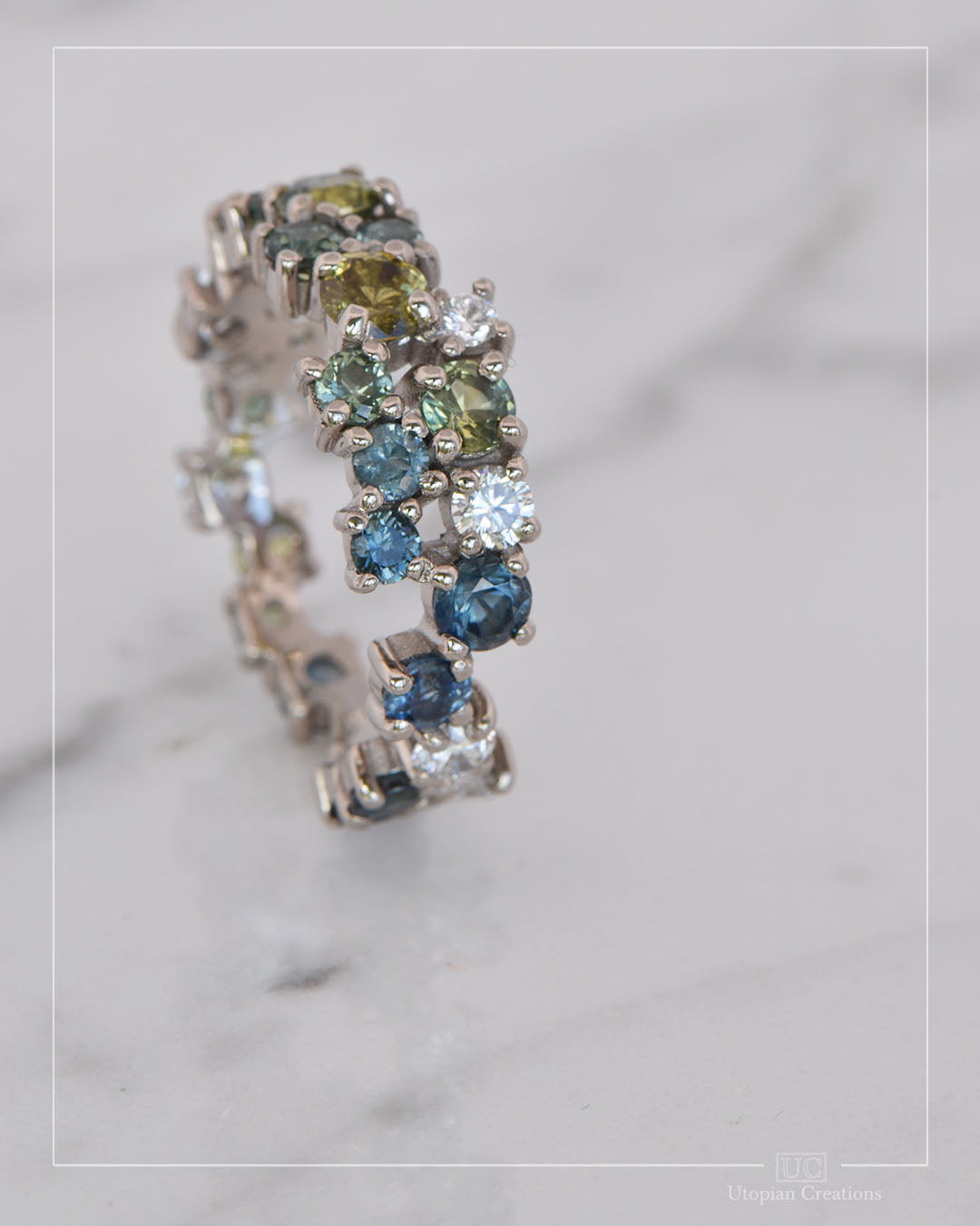 Dorothy - Australian Sapphire &amp; Argyle Diamond Ring - White gold