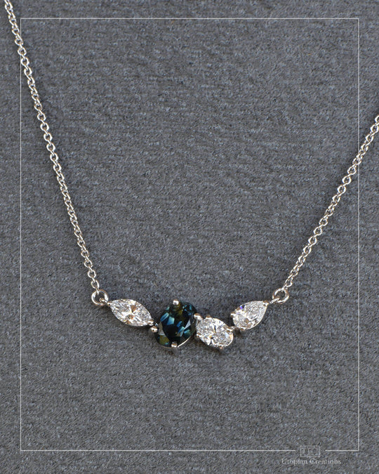 Aurora Necklace - Australian Sapphire &amp; Lab Diamond - 9k White Gold