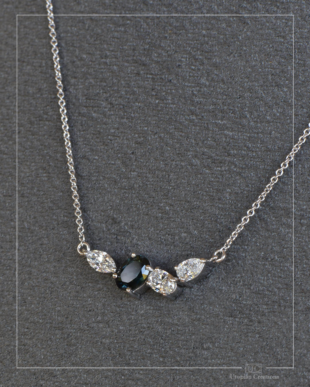 Aurora Necklace - Australian Sapphire &amp; Lab Diamond - 9k White Gold