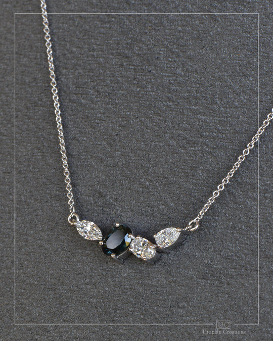 Aurora Necklace - Australian Sapphire &amp; Lab Diamond - 9k White Gold