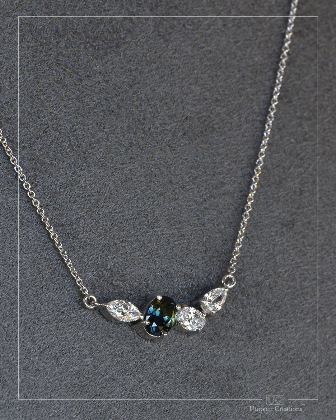 Aurora Necklace - Australian Sapphire &amp; Lab Diamond - 9k White Gold