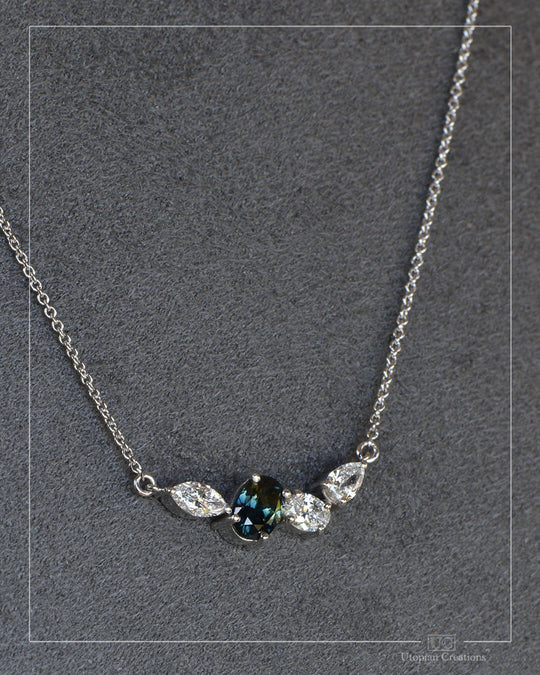 Aurora Necklace - Australian Sapphire &amp; Lab Diamond - 9k White Gold