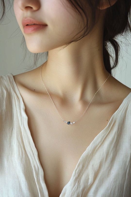 Aurora Necklace - Australian Sapphire &amp; Lab Diamond - 9k White Gold