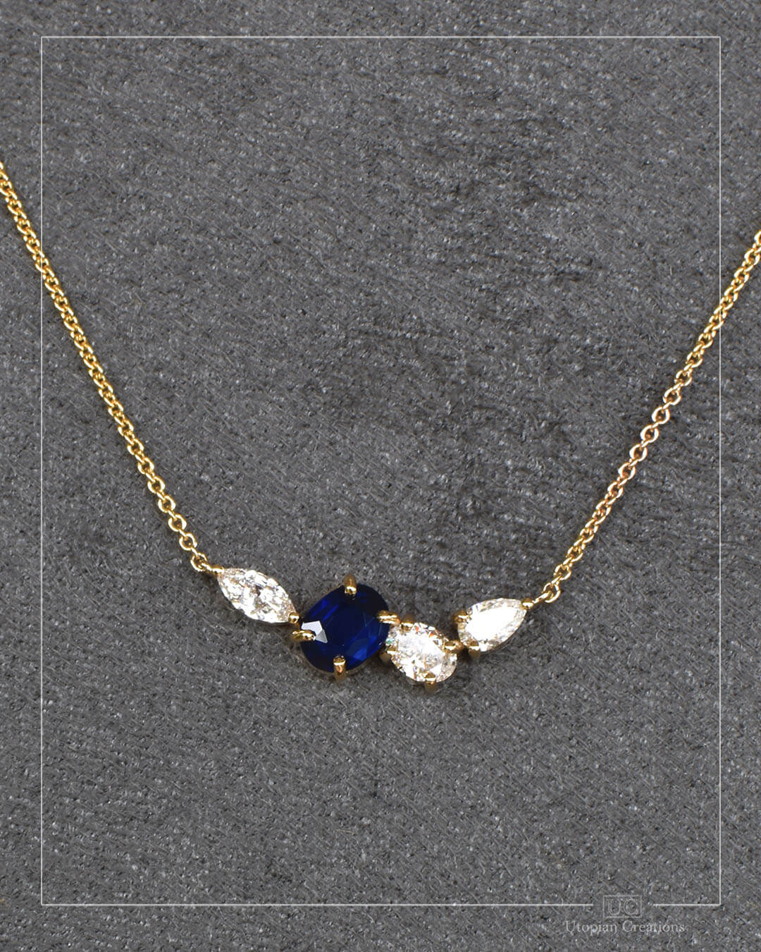 Aurora Necklace - Australian Blue Sapphire &amp; Lab Diamond - 9k Yellow Gold