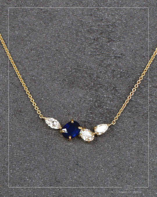 Aurora Necklace - Australian Blue Sapphire &amp; Lab Diamond - 9k Yellow Gold