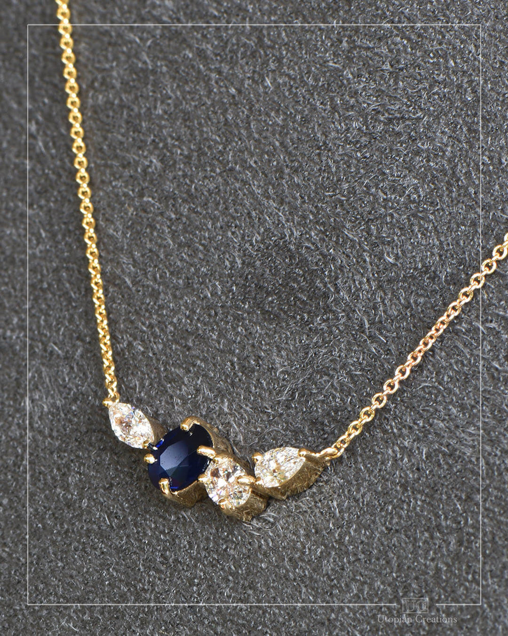 Aurora Necklace - Australian Blue Sapphire & Lab Diamond - 9k Yellow Gold