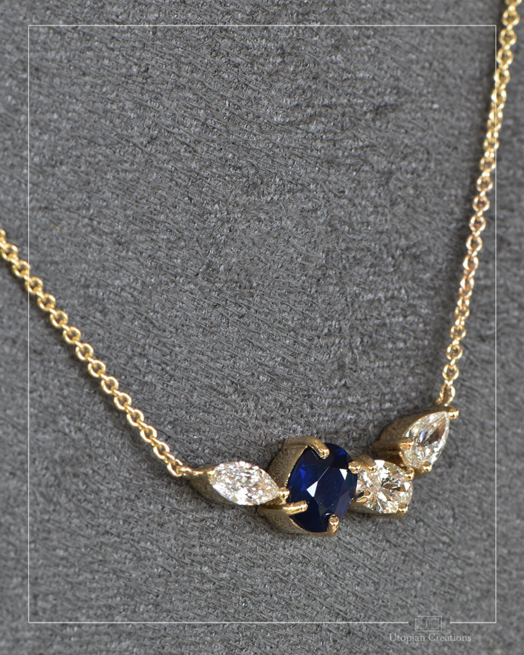 Aurora Necklace - Australian Blue Sapphire &amp; Lab Diamond - 9k Yellow Gold