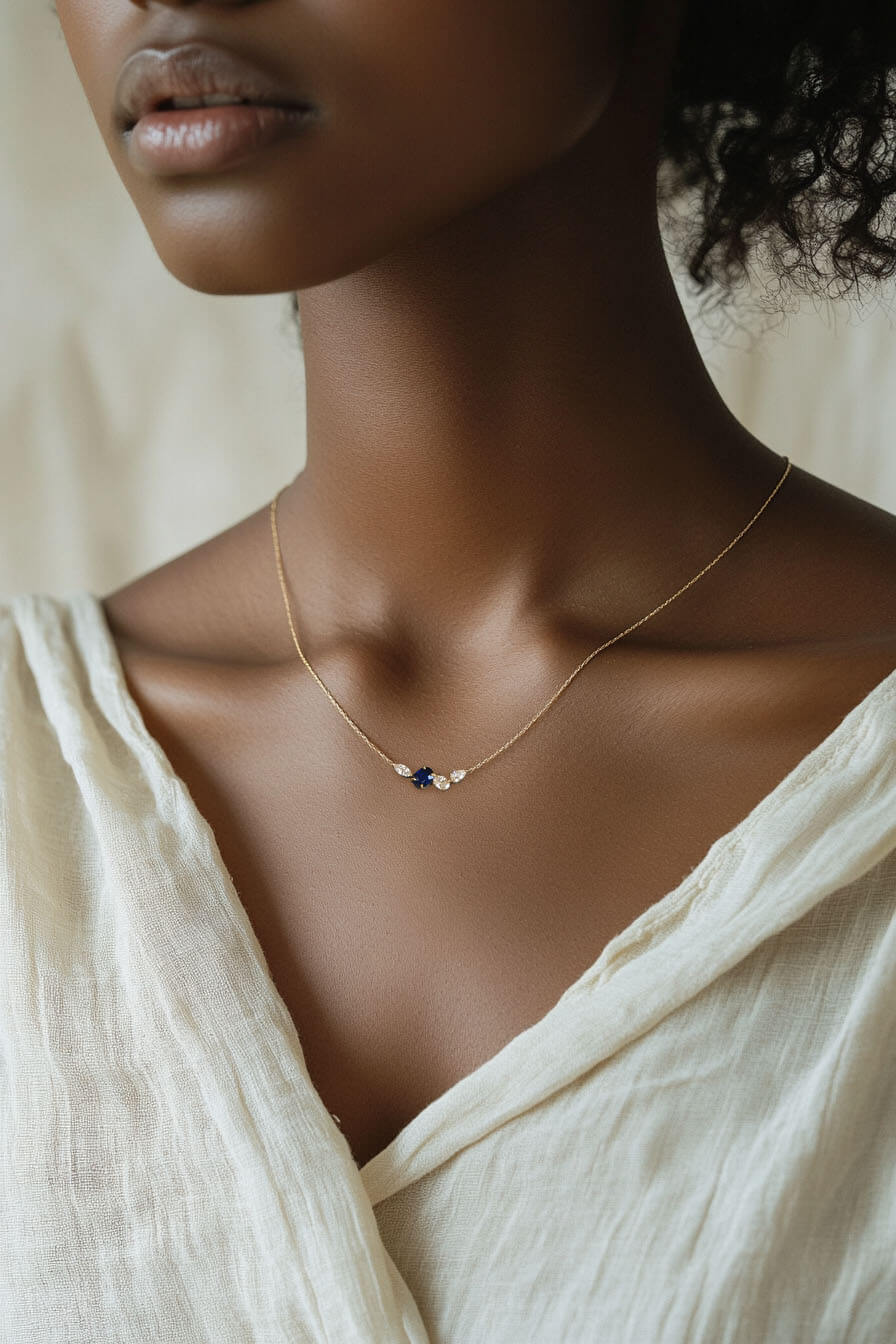 Aurora Necklace - Australian Blue Sapphire &amp; Lab Diamond - 9k Yellow Gold
