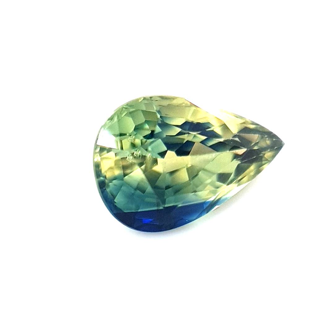 1.39ct Australian Sapphire, Parti, Yellow, Blue, Teal, Green - Pear
