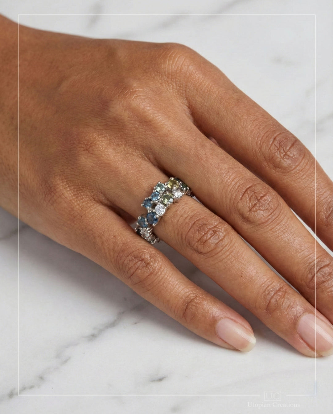 Dorothy - Australian Sapphire &amp; Argyle Diamond Ring - White gold