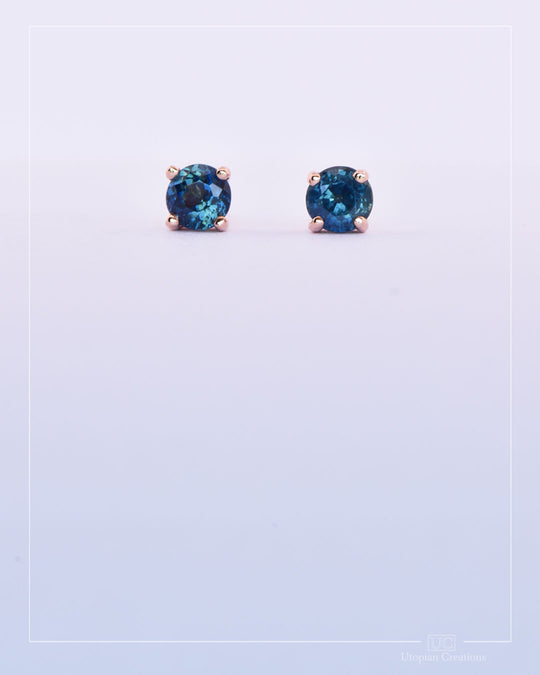 Australian Blue Sapphire Earrings Rose Gold - 0.77ct