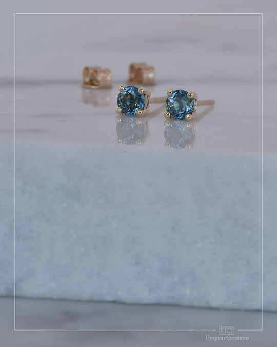 Australian Blue Sapphire Earrings Yellow Gold - 0.74ct, 4.2mm