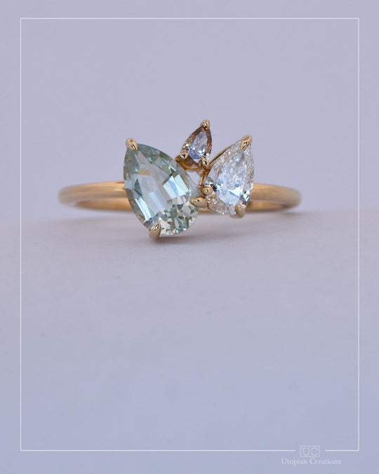 Calypso – Pear Trilogy Aquamarine &amp; Diamond Ring