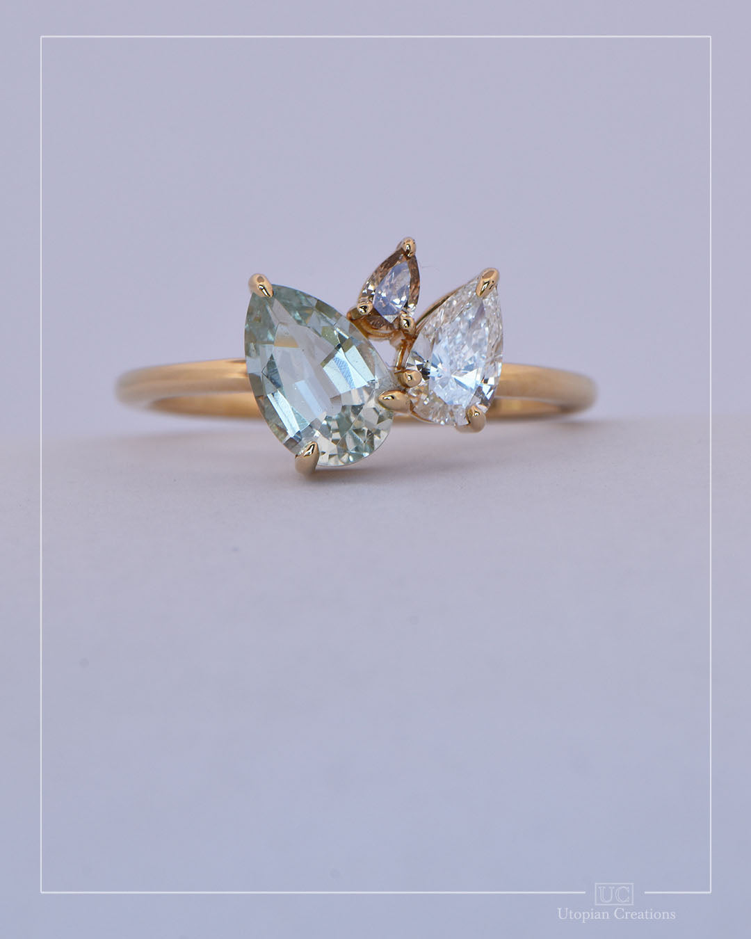Calypso – Pear Trilogy Aquamarine & Diamond Ring