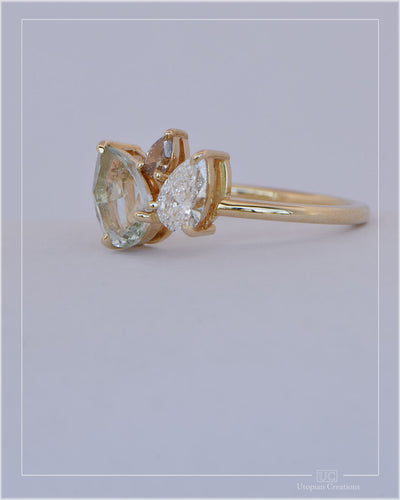 Calypso – Pear Trilogy Aquamarine & Diamond Ring